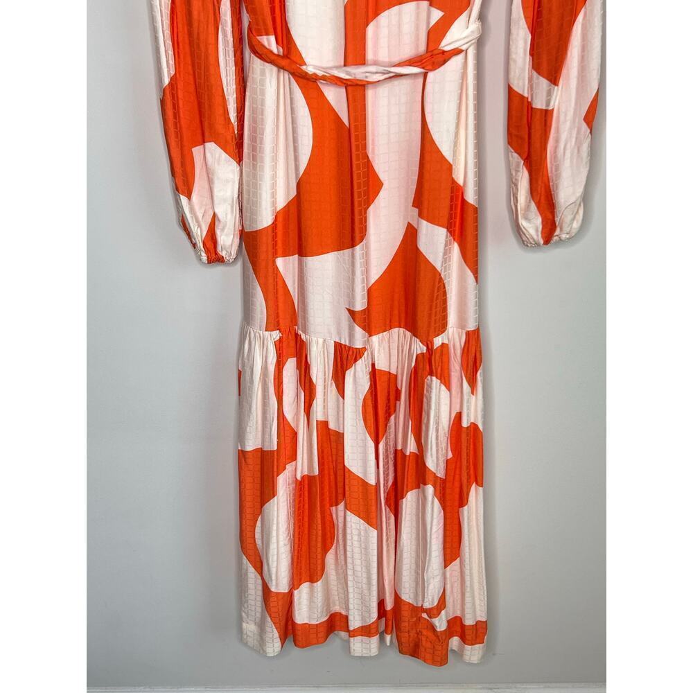 Anthropologie Tiered Buttondown Maxi Belted Dress Orange & White Abstract XXS - Picture 10 of 11